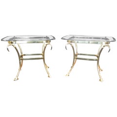 Pair of Hollywood Regency Brass and Glass Side Tables