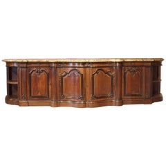Antique Massive Marble Topped Walnut Wood Louis XV Style Chateau Buffet