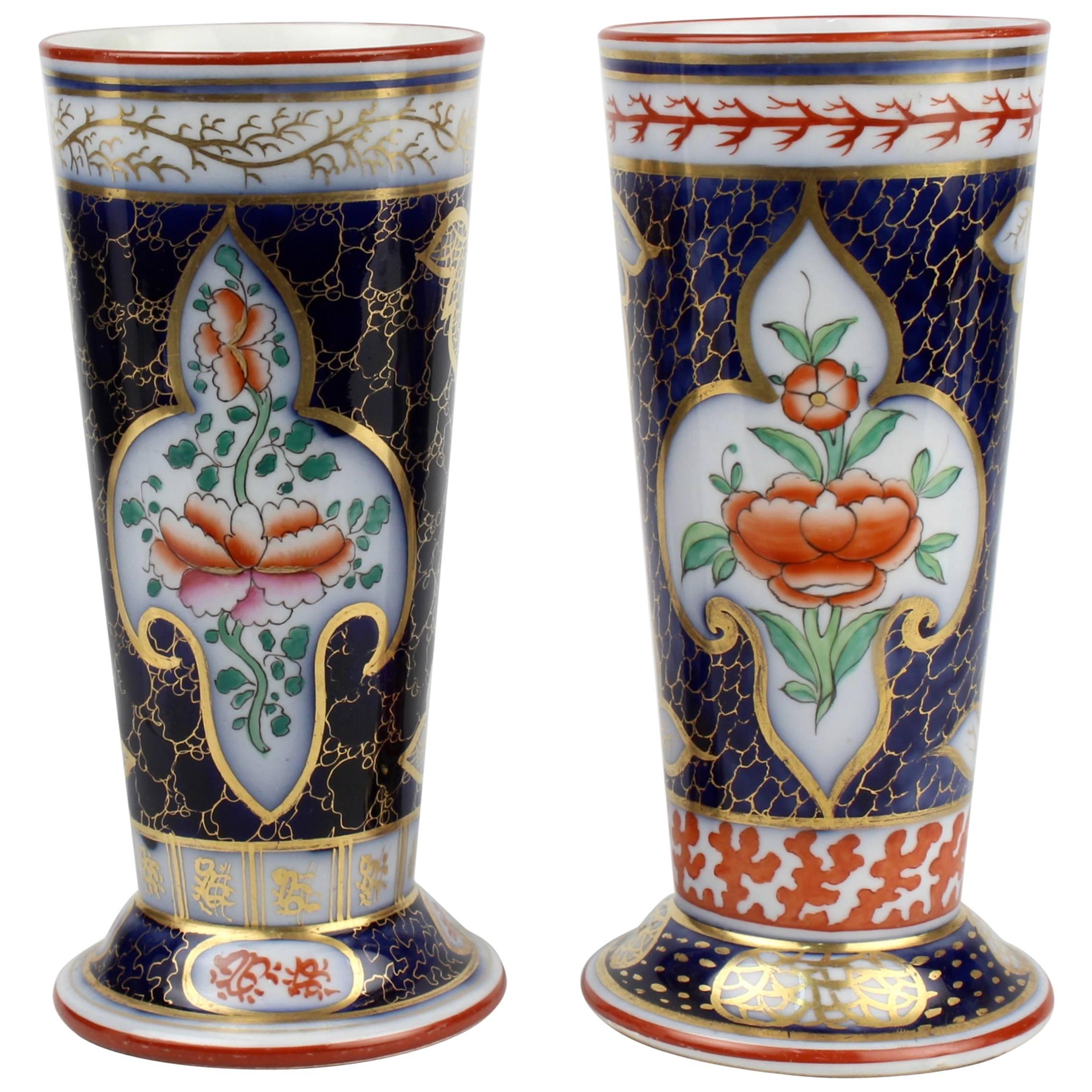 Pair of 19th Century English Aesthetic Movement Flow Blue Ground Vases