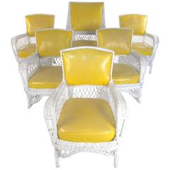 Set of Six Vintage Wicker and Vinyl Chairs, Mid-Century Modern Patio Seating 5