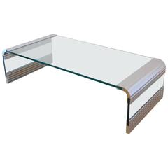 Retro Large Chrome & Glass Leon Rosen Pace Collection Waterfall Cocktail Table 1970's