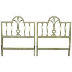 Pair of Prince of Wales Plume Feather Carved Wood Single Twin Bed Headboards