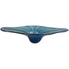 Fratelli Toso Murano Blue Aventurine Swirl Italian Art Glass Bowl, Centerpiece