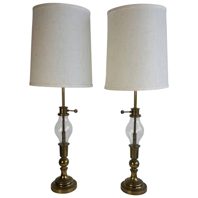 Pair of Brass and Glass Traditional Table Lamps, Made by Stiffel For