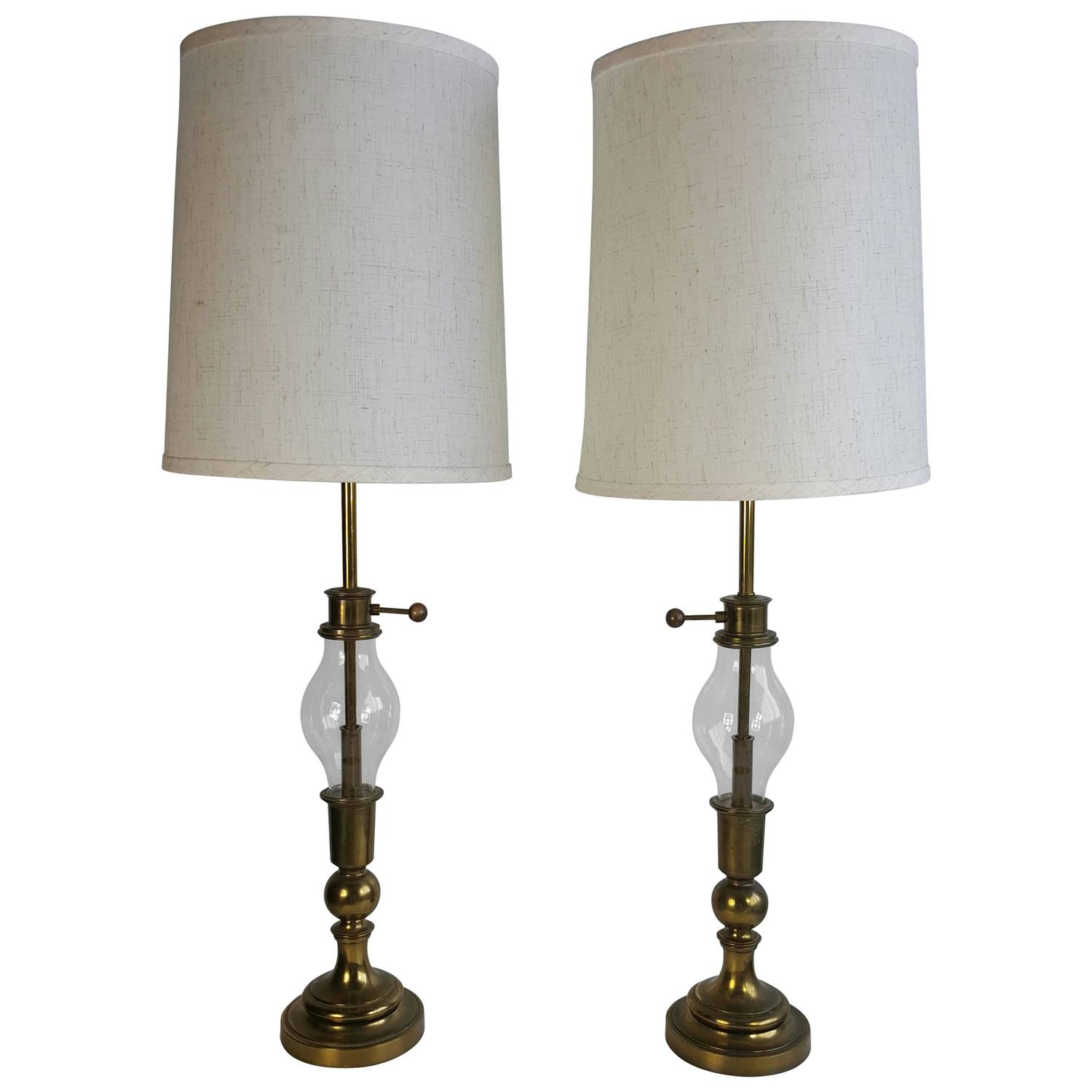 Pair of Brass and Glass Traditional Table Lamps Made by