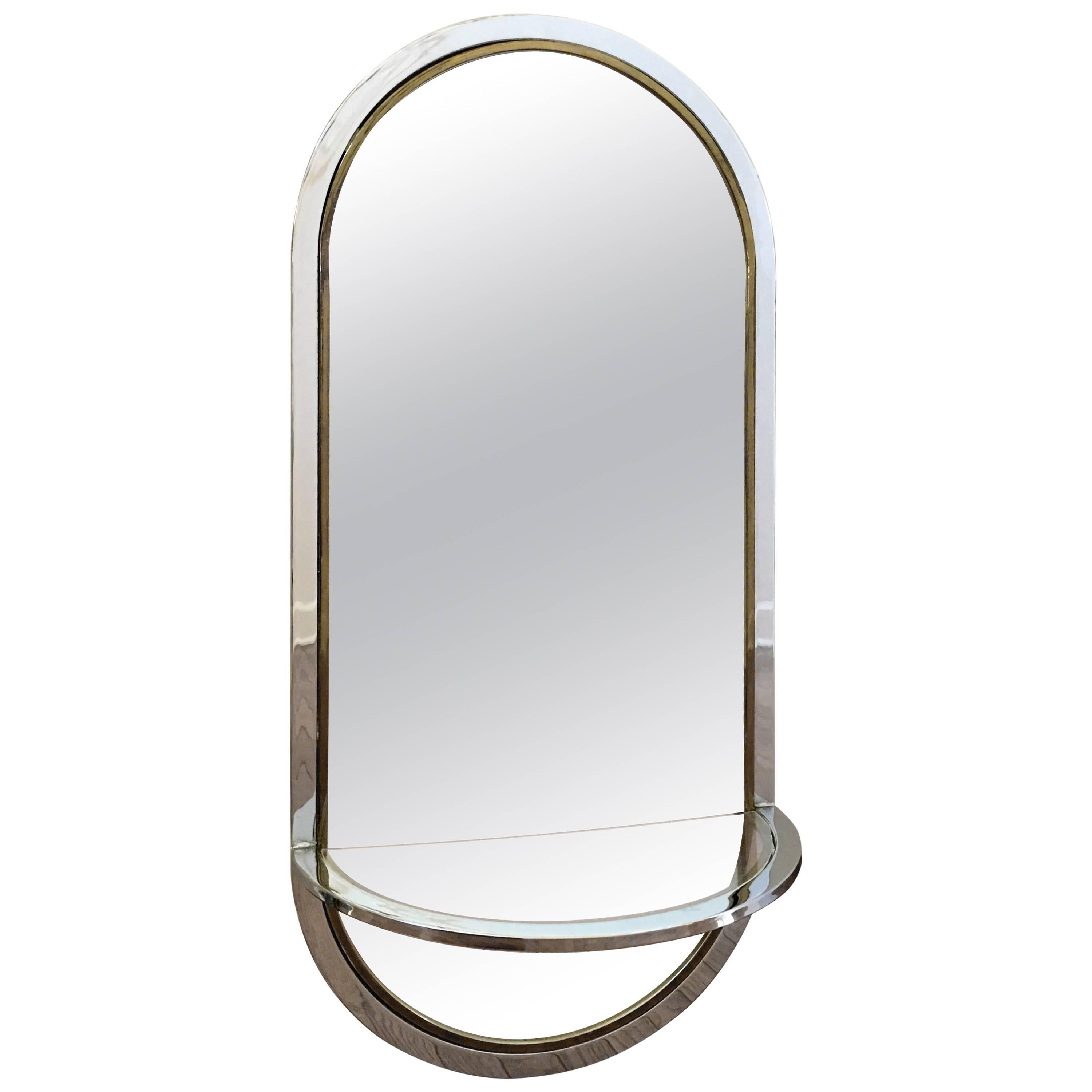 Chrome, Brass and Lucite Oval Mirror For Sale