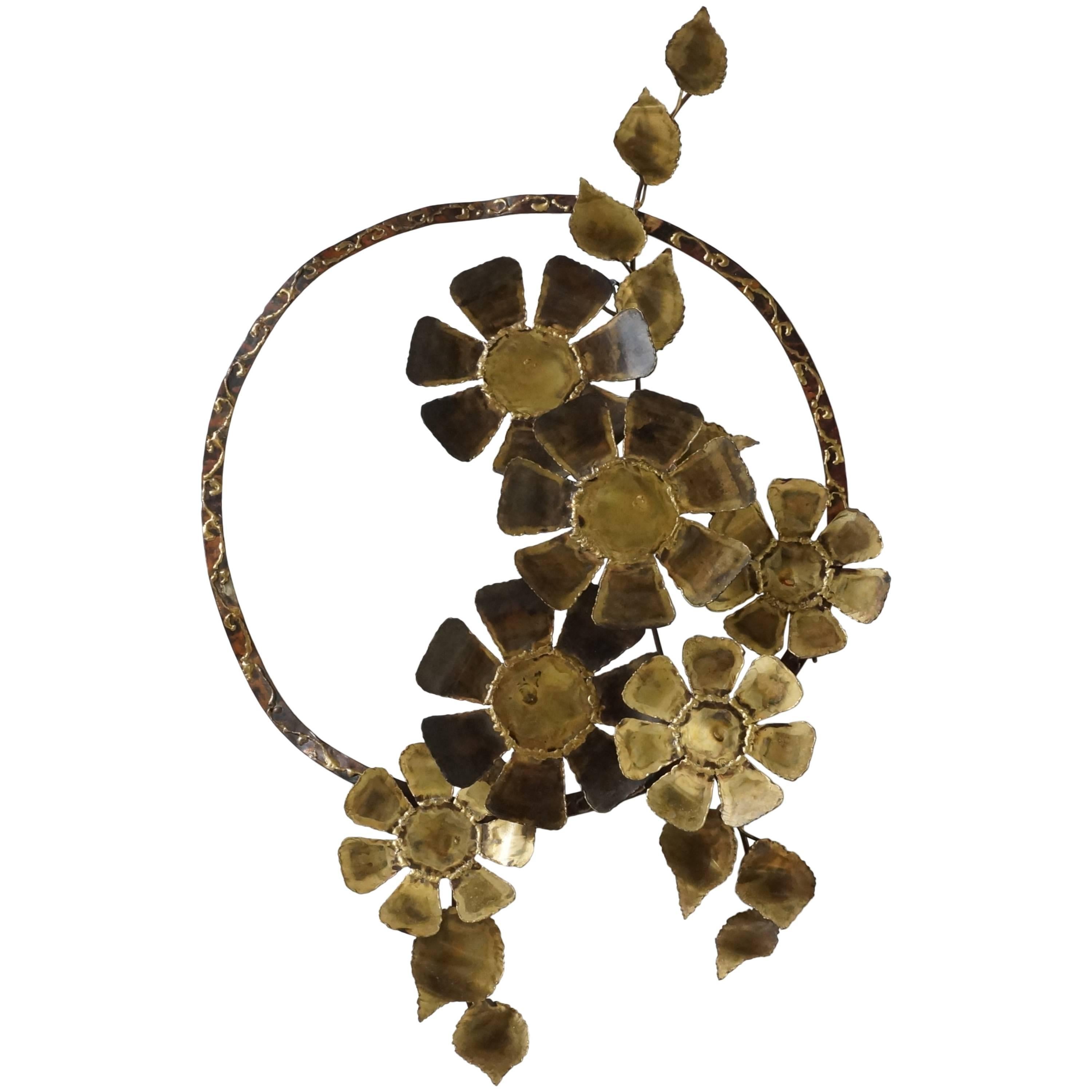 Brutalist Brass Flower Wall Sculpture Cliff Hyink For Sale