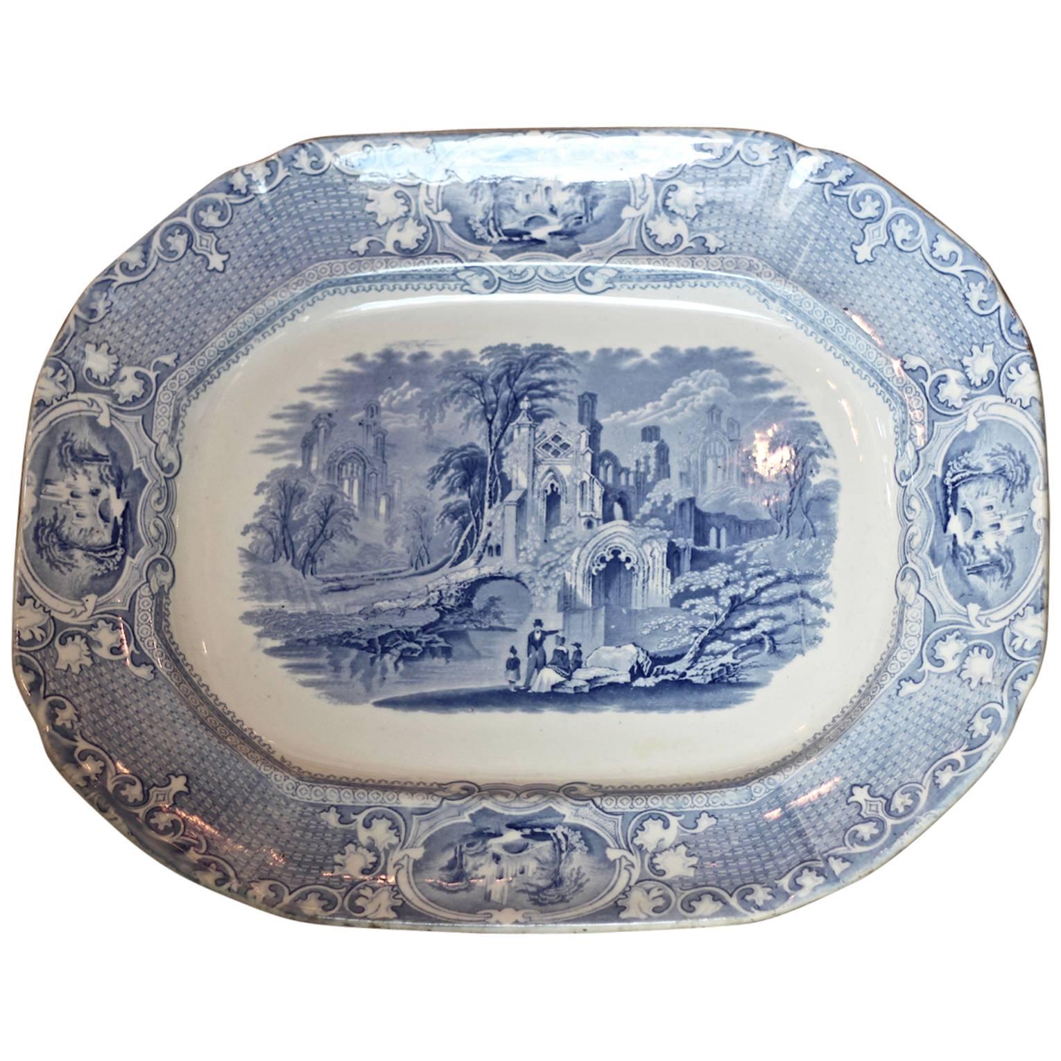 19th Century English Blue and White Transferware Platter
