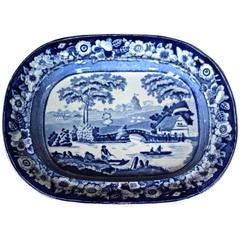 Antique 19th Century English Blue and White Transferware Platter