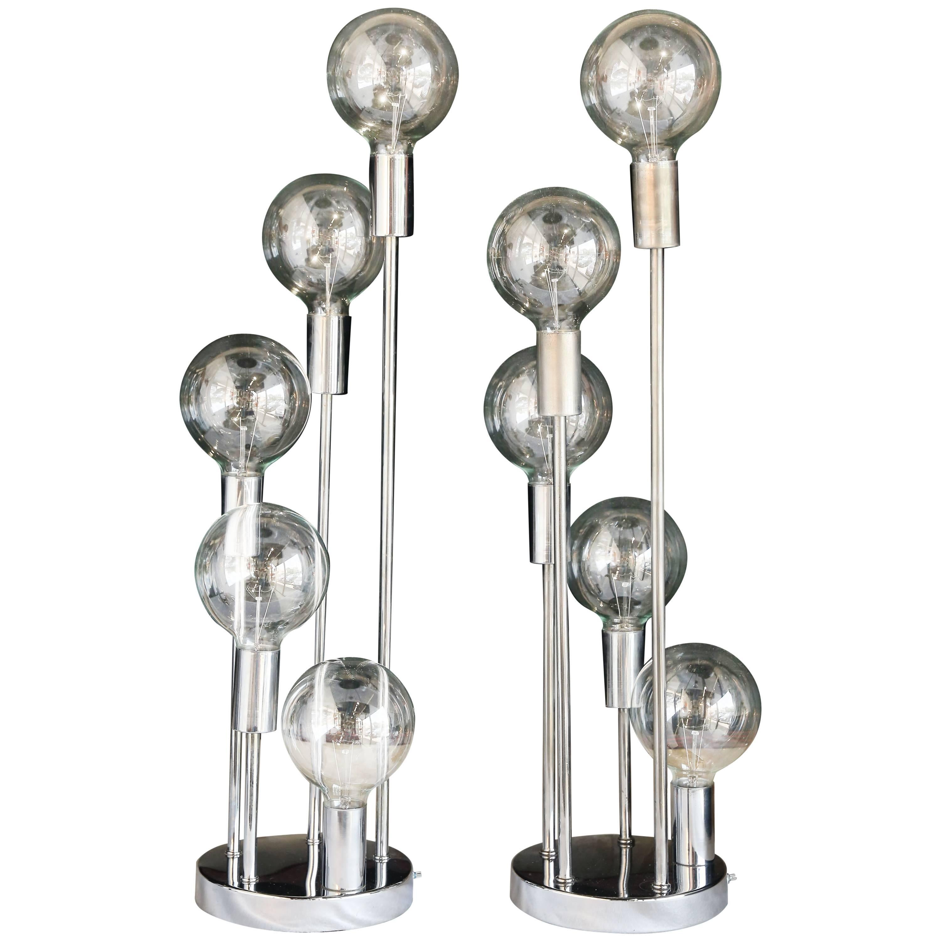 1970s Spiraling Chrome Table Lamps Attributed to J. T. Kalmar For Sale