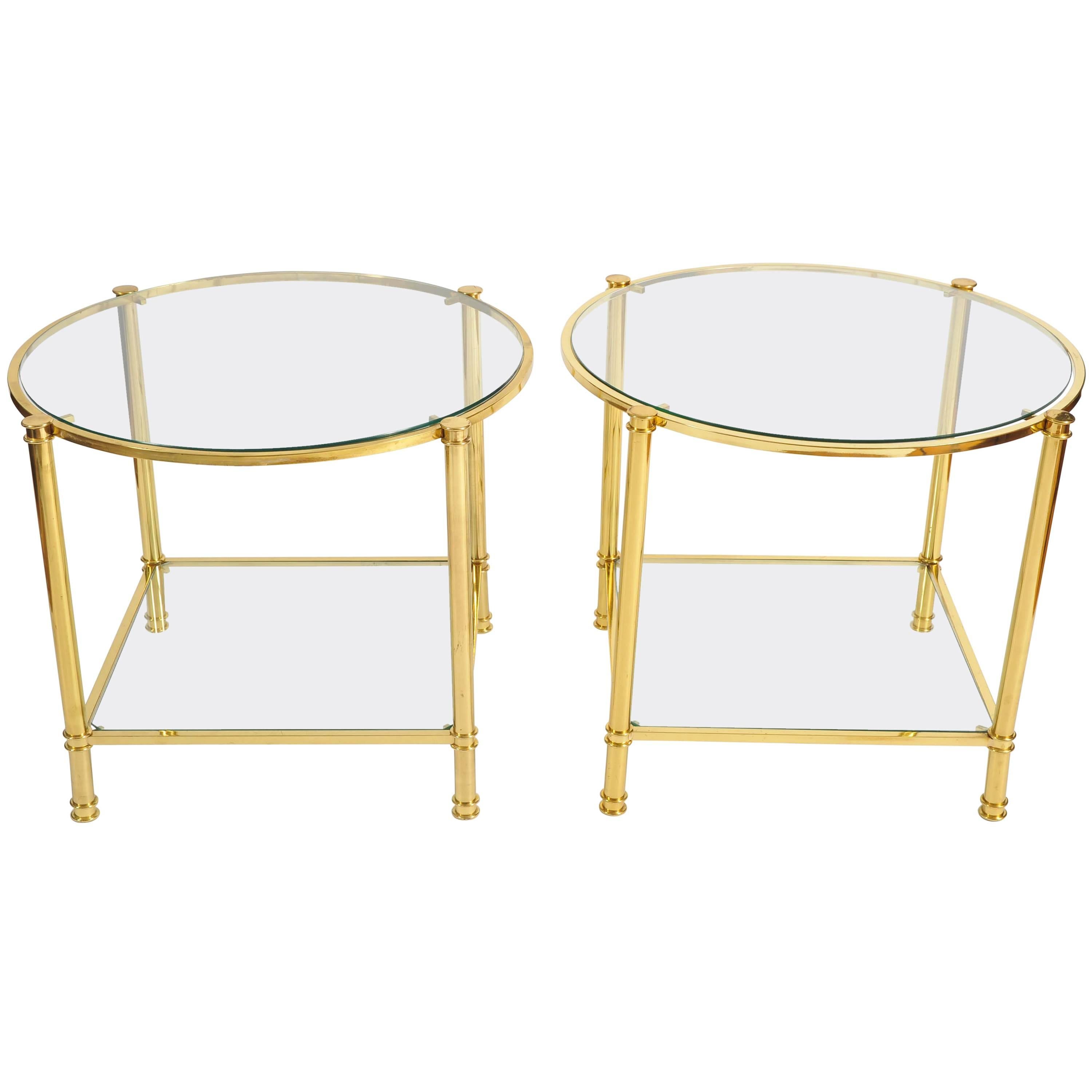 Pair of French, 1960s Glass and Brass Side Tables