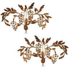 Large Pair of French 'Wisteria' Flower Wall Lights