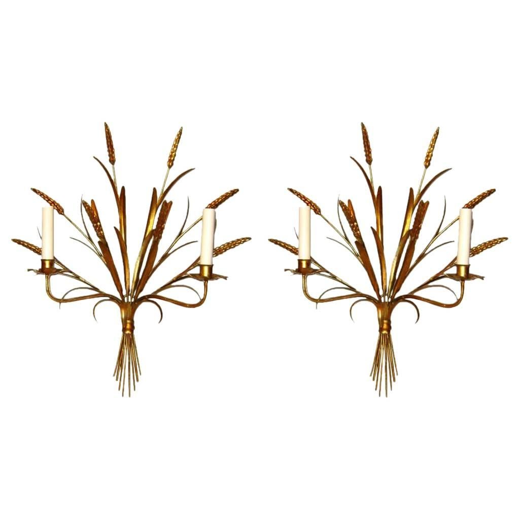 Pair of Wheat Gilt Metal Sconces For Sale