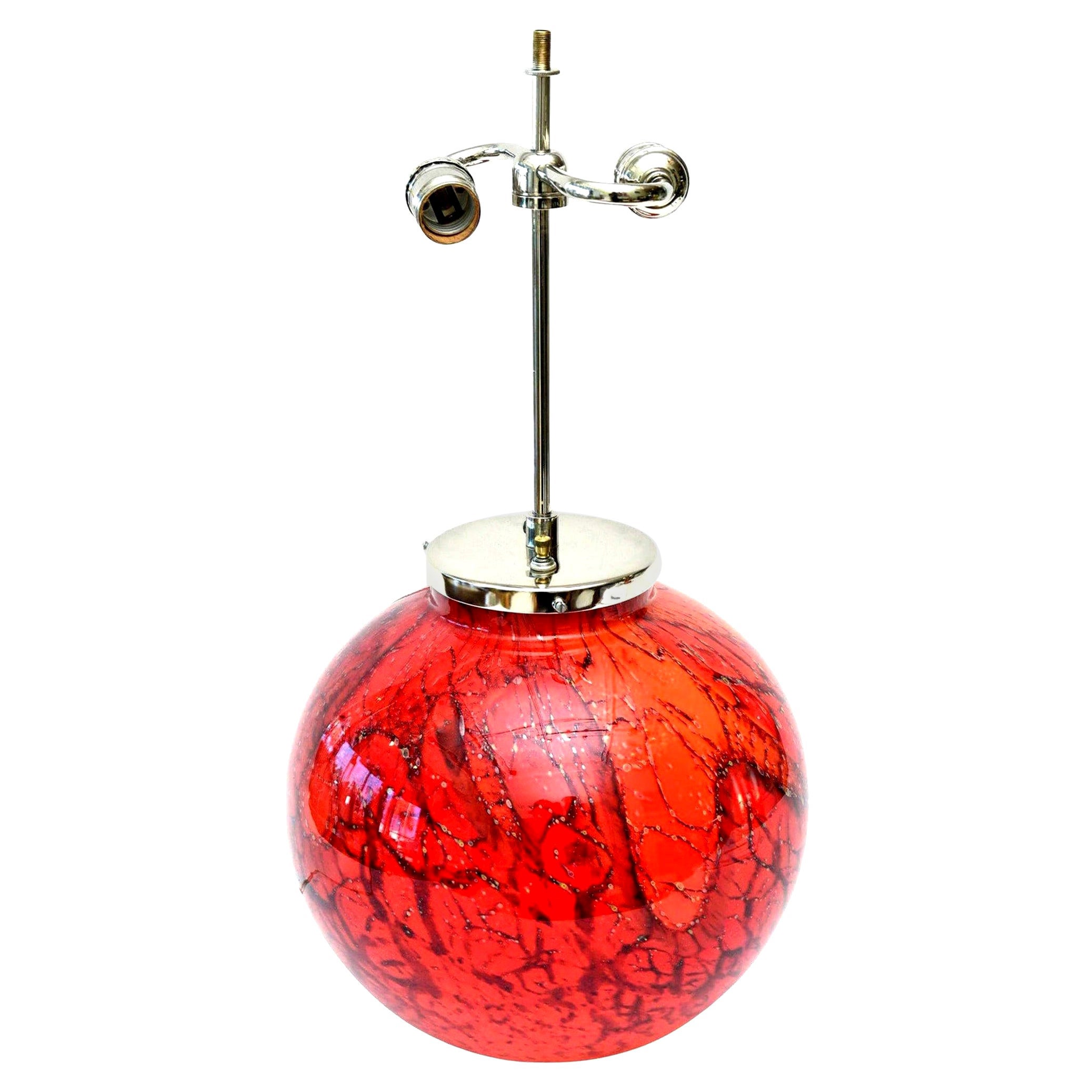 Vintage Wmf Red, Orange, White Black Glass and Chrome Sphere Table or Desk Lamp For Sale