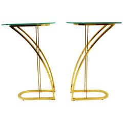 Beautiful Brass and Glass Pair of Sculptural Side or End Tables