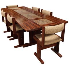 Danish Modern Rosewood Ox Art Dining Room Set with Six Chairs and Two Leaves