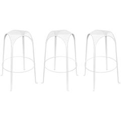 Set of Three Circular Perforated Indoor/Outdoor Bar Stools/ Style of Matégot