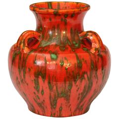 Awaji Pottery Japanese Art Deco Vase with Mottled Chrome Orange Glaze