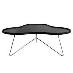 Swedish Modern Wood Clover Top and Chrome Base Coffee Table
