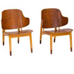 Pair of Teak and Beech Occasional Shell Chairs by Ib Kofod-Larsen