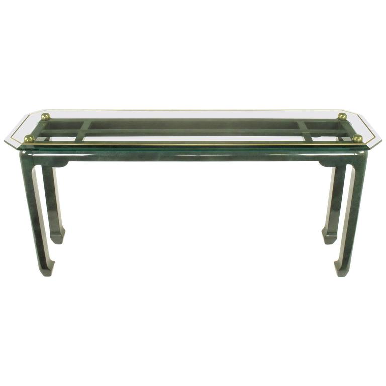 Heathered Green Ming Style Console Table With Beveled Gl Atop Heathered Green Ming Style Console Table With Beveled Gl Atop Br Spheres For