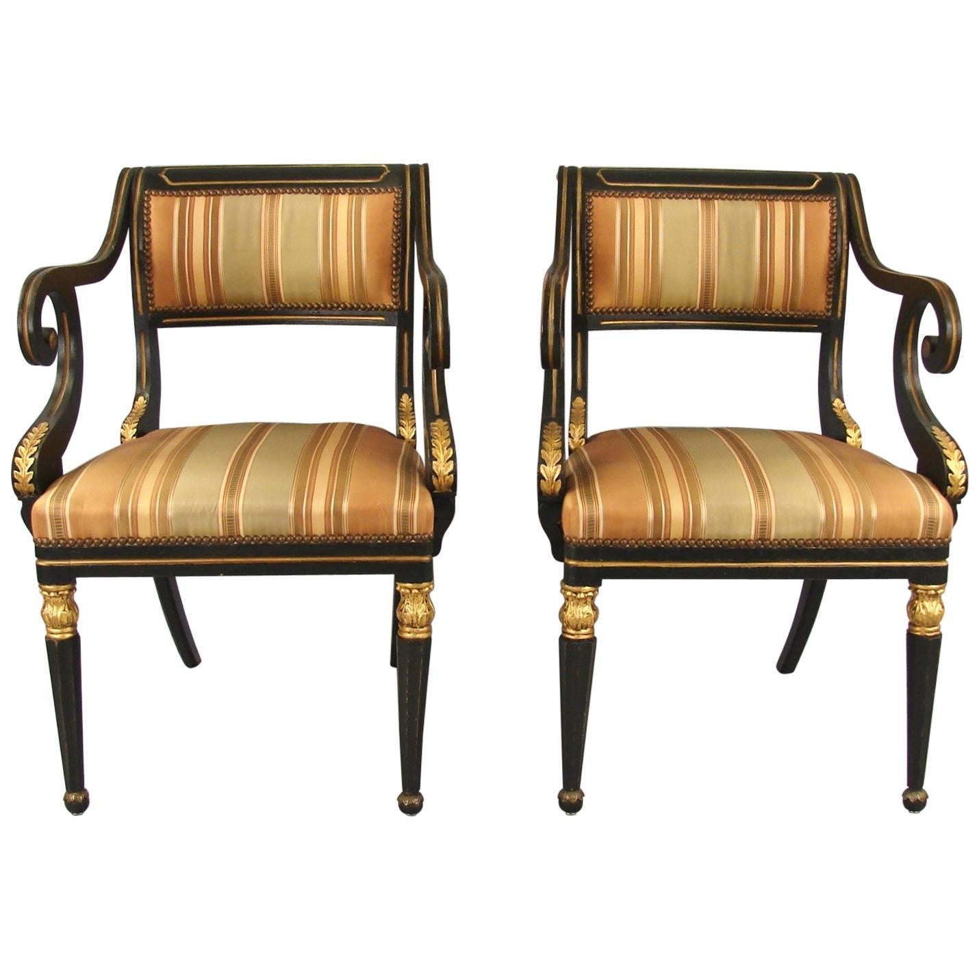 Fine Pair of Regency Painted Armchairs