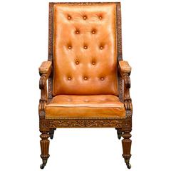 Antique 19th Century Padauk Wood Reclining Armchair