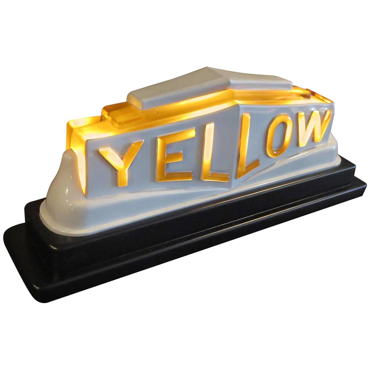 Art Deco Yellow Cab Glass Lighted Taxi Roof Sign