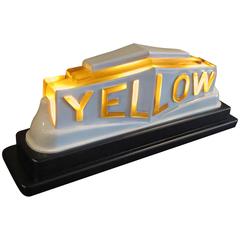 Vintage Art Deco Yellow Cab Glass Lighted Taxi Roof Sign