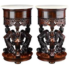 19th Century American Carved Mahogany Gueridons