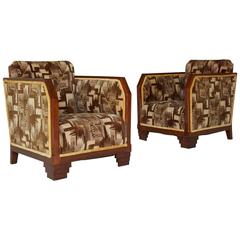 Pair of Lacquered Mahogany Art Deco Bergère Club Chairs