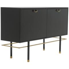 Harvey Probber Cabinet with Brass Handle and Floating Uprights