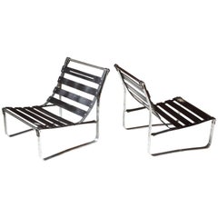 Pair of Kho Liang le Attributed Chrome and Leather Lounge Chair Frames, 1960s Pair of Kho Liang le Attributed Chrome and Leather Lounge Chair Frames, 1960s