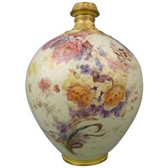 Very Large Yellow Ground Royal Crown Derby Hand-Painted Porcelain Cabinet Vase
