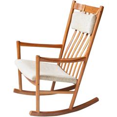 Vintage Hans Wegner for Tarm Stole Teak and Wool Rocking Chair, 1960s