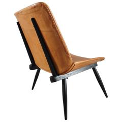 Tapiovaara Style Scandinavian Leather Easy Chair with Black Wooden Frame