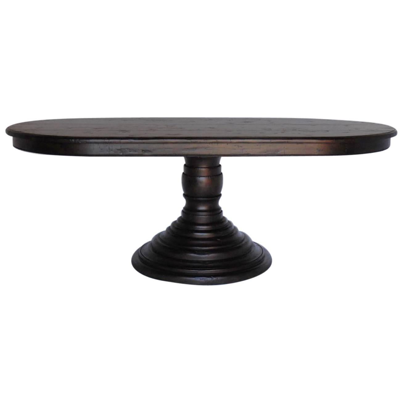 Dos Gallos Custom Oval Beehive Pedestal Dining Table in Walnut Wood For Sale