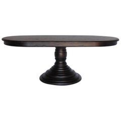 Vintage Dos Gallos Custom Oval Beehive Pedestal Dining Table in Walnut Wood