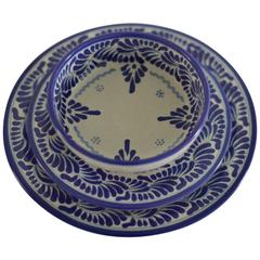 Blue and White Talavera Dinnerware Set Feather Design