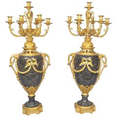 Pair of Big Louis XVI Style Marble Urns Candelabras