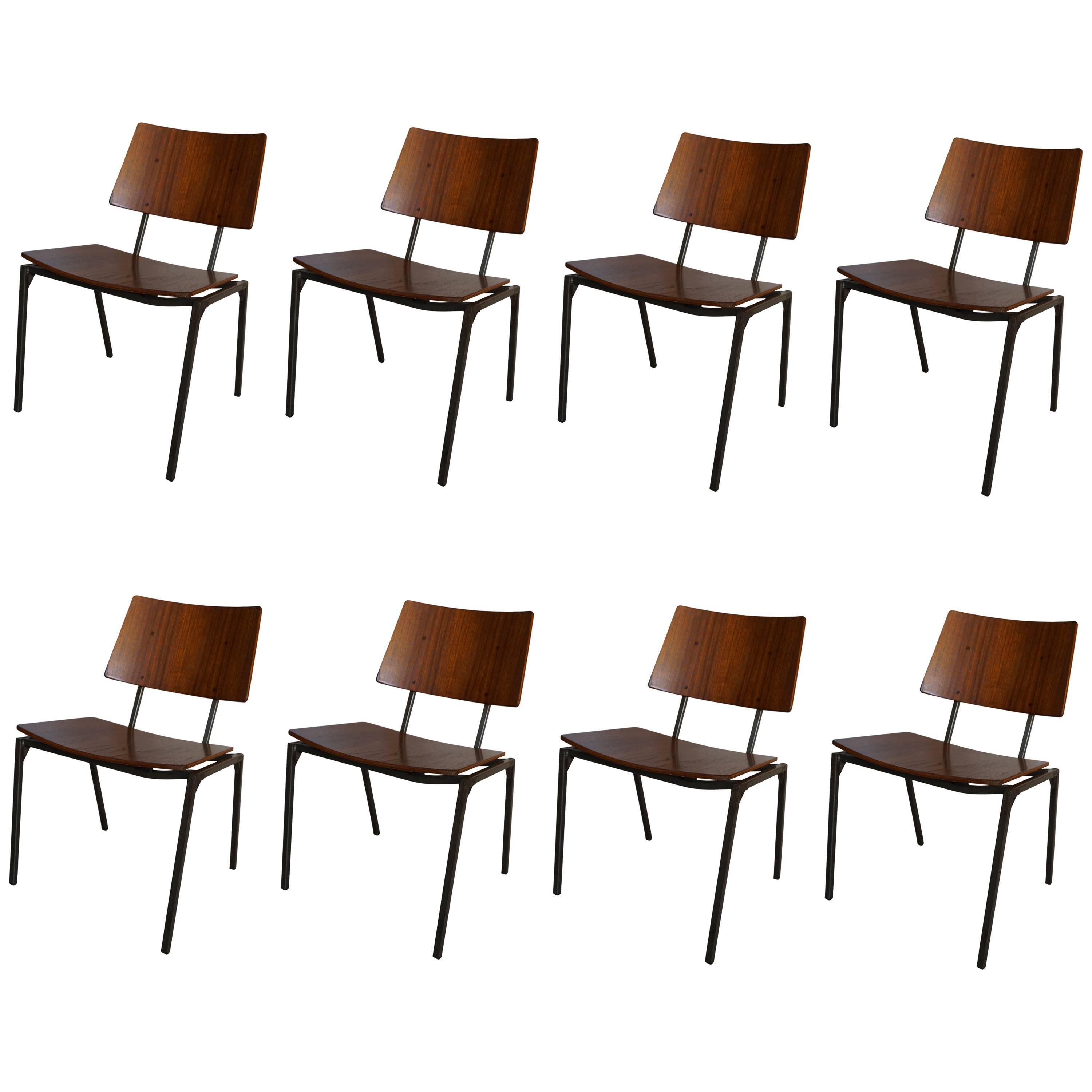 Eight Danish Iron and Teak Dining Chairs