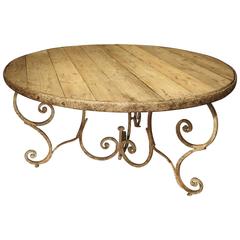 Round Wooden Top Dining Table with 19th Century Iron Base, France