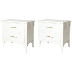 Pair of Ivory Lacquer Side Tables with Drawers, circa 1970