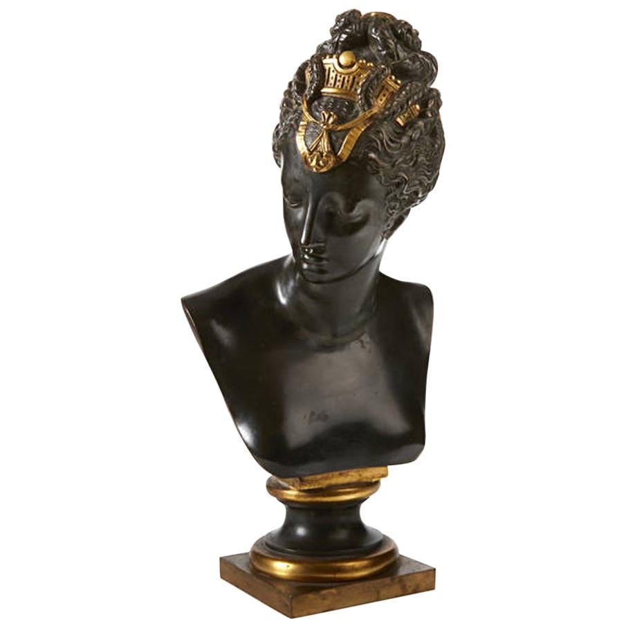 French Patinated and Gilt Bronze Bust, 19th Century