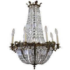 Antique Gilt Bronze Empire Style Chandelier with Crystals