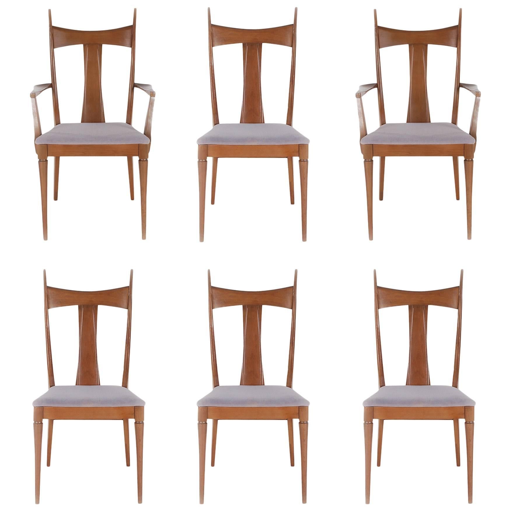 Chaises de salle à manger en noyer de style mi-siècle moderne d'après Paul McCobb ou Gio Ponti