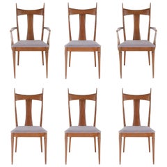 Mid-Century Modern Walnut Dining Chairs after Paul McCobb or Gio Ponti