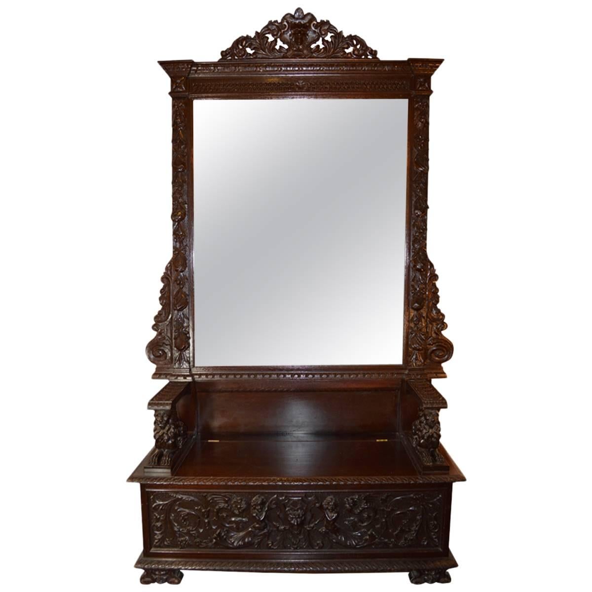 Antique Hall Bench With Mirror For Sale on 1stDibs