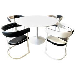 Tulip Table Set w/Four Metal & Leatherette Chairs in Contrasting Black & White