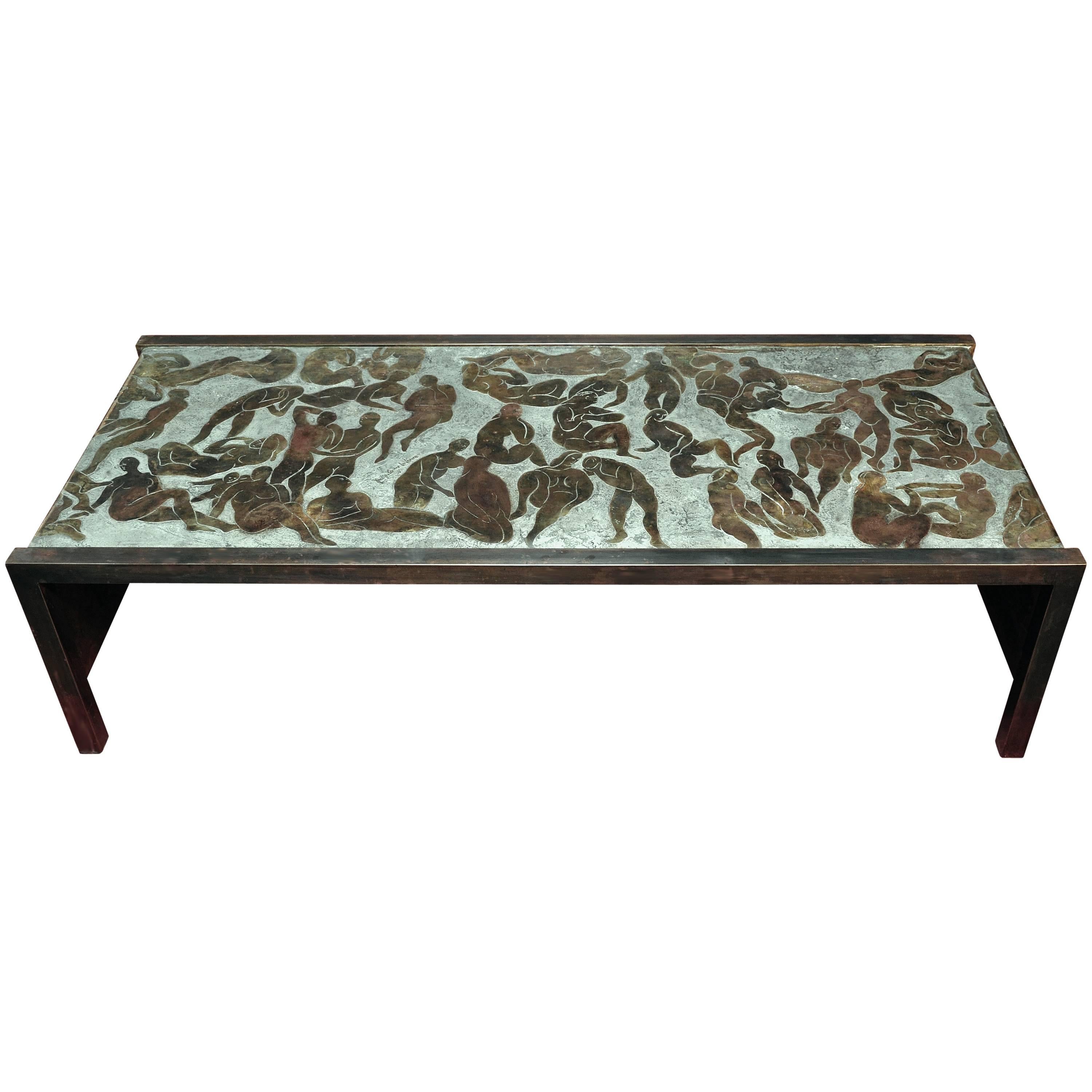 Philip and Kelvin LaVerne Bronze and Pewter Coffee Table